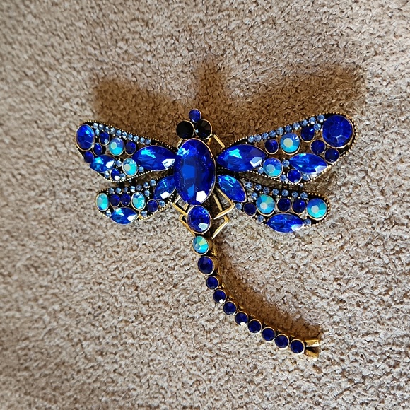 EUC Dragonfly brooch pin blue aurora boureilas gold - Picture 6 of 8